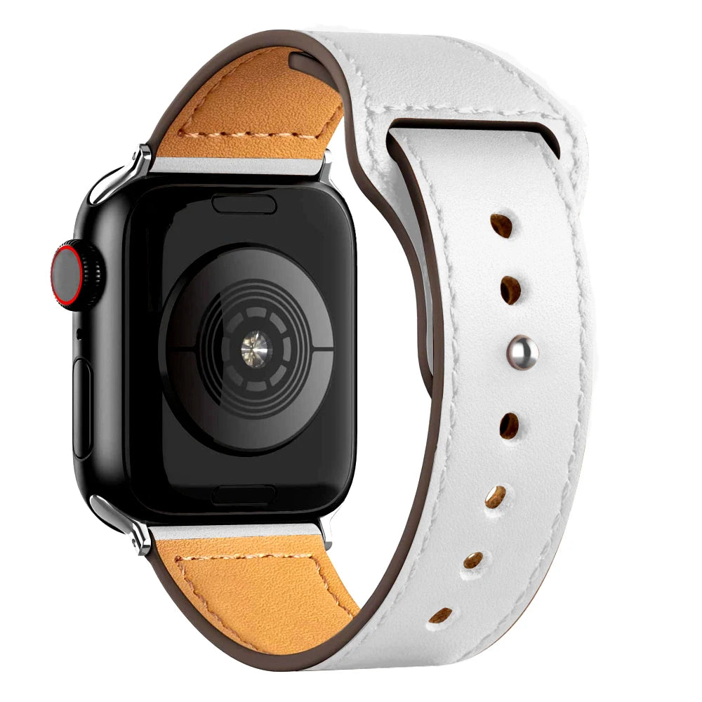 Leather Strap with Snap Button Closure for Apple Watch 38/40/41mm and 42/44/45/49mm in 22 Colours