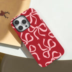 Red Ribbon Bow Phone Case for iPhone 16, 15 & 14 Series - Two-in-One Magnetic PC and TPU Cover with Pink Bows
