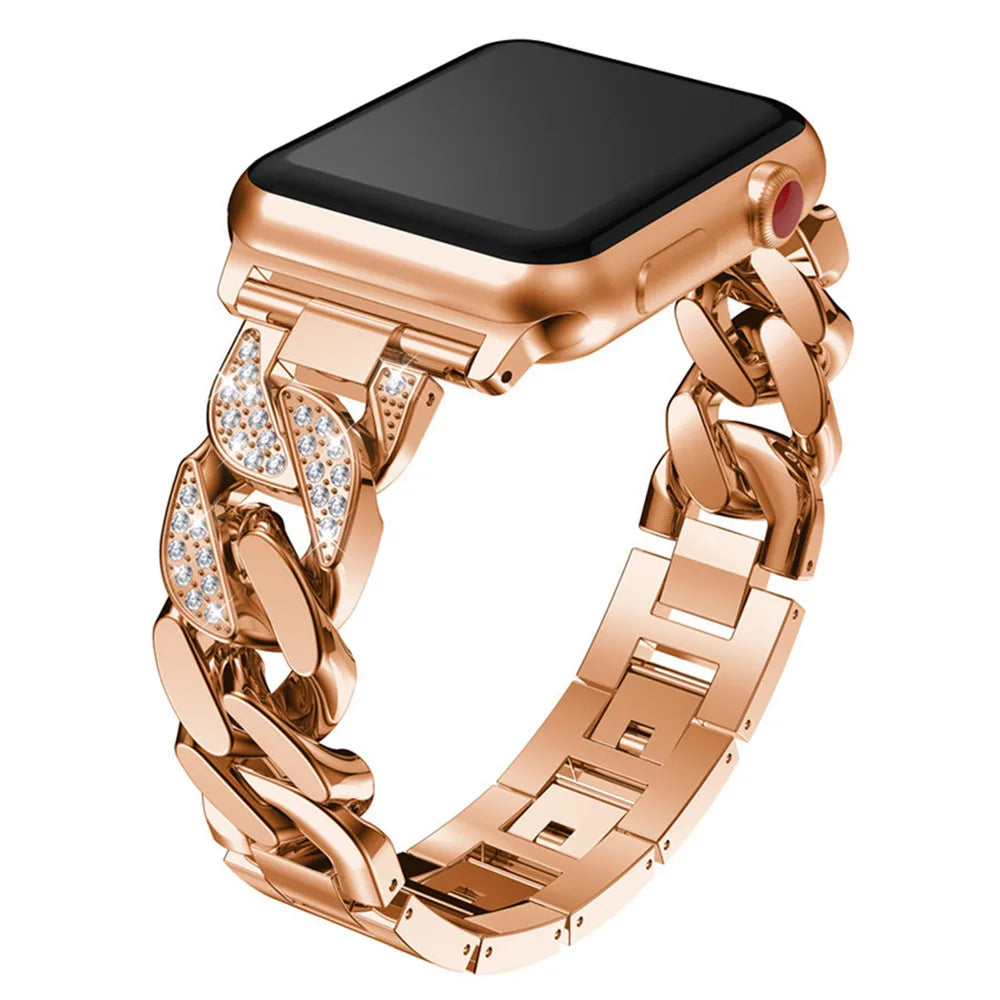 Crystal-Set Chain Link Strap for Apple Watch 38/40/41mm and 42/44/45/49mm, Stainless Steel Women's Bracelet Style in Sil