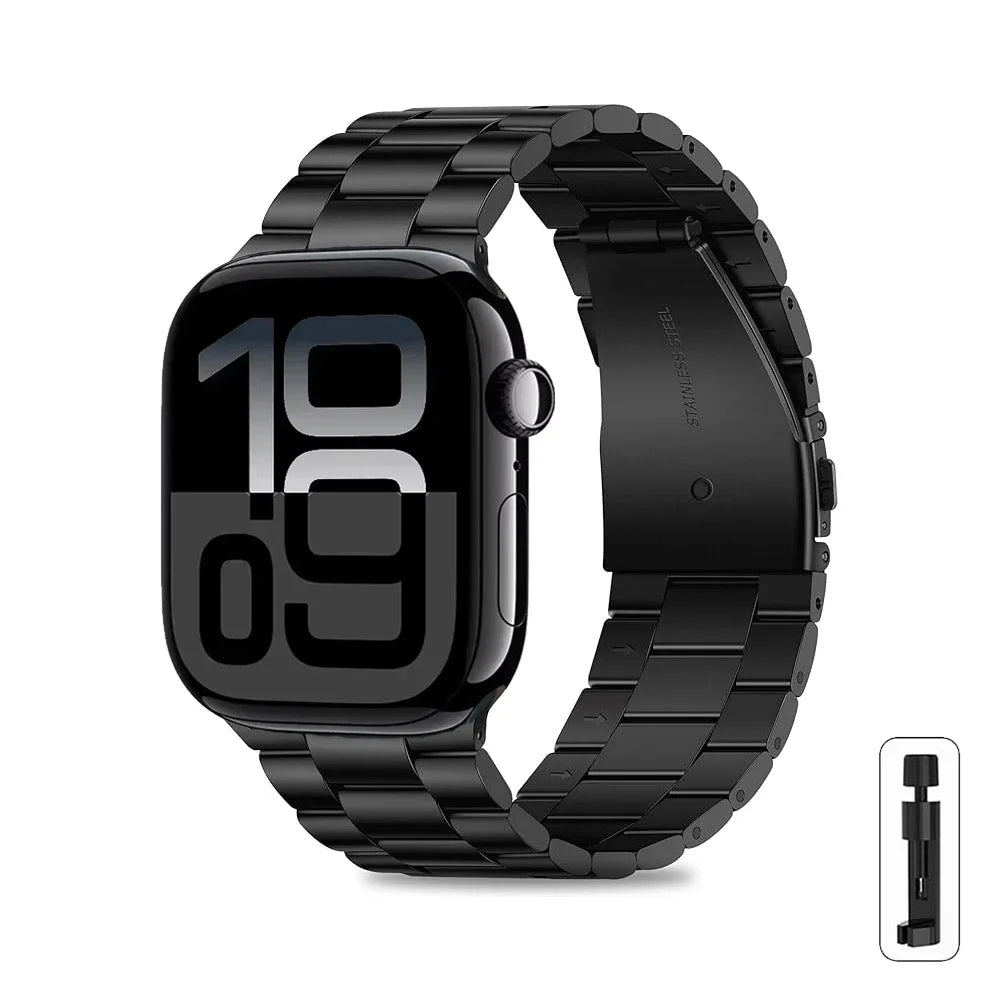 Stainless Steel Bracelet Strap for Apple Watch Series, SE & Ultra 38mm to 49mm in Silver, Gold, Rose Gold, Starlight & Black