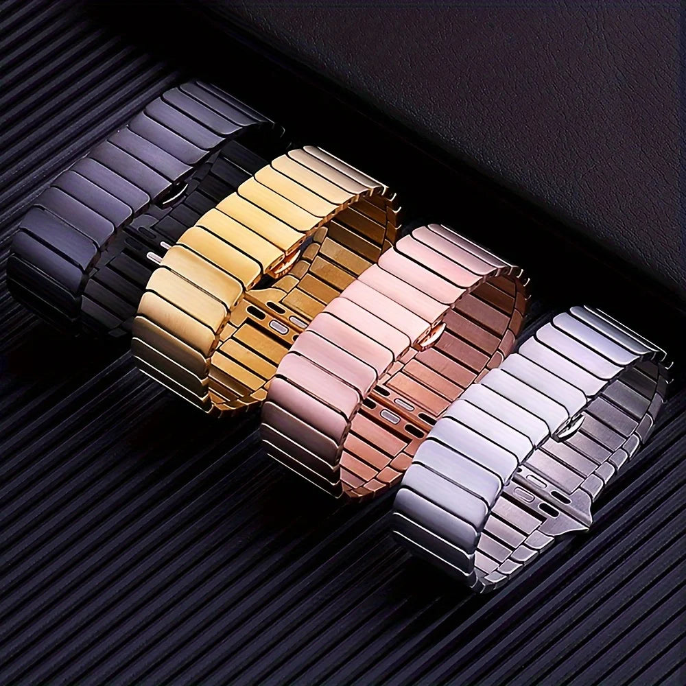 Stainless Steel Link Strap for Apple Watch 38–49mm Series, SE & Ultra in Silver, Black, Rose Gold, Gold & Starlight