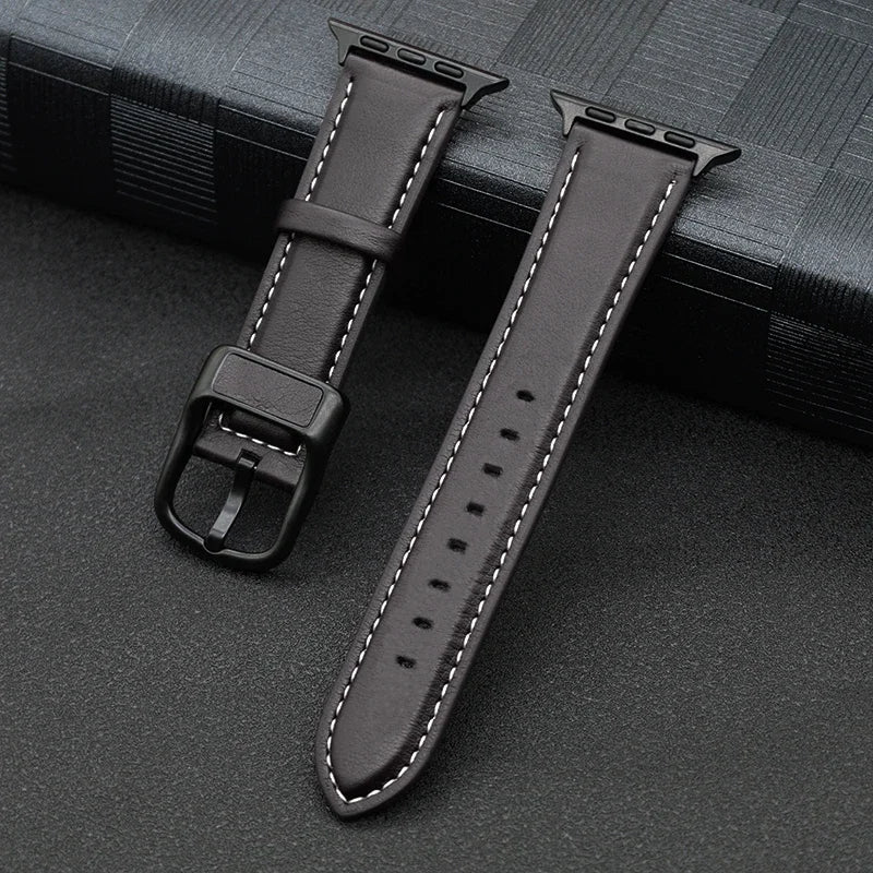 PU Leather Strap for Apple Watch 38mm to 49mm Classic Buckle Band in Black, Brown, Blue and Cyan