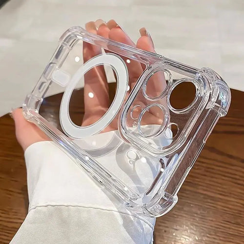 Clear Magnetic Shock-Absorbing Case for iPhone 18 Pro Max, 18 Pro, Air, 17, 16, 15 & 14 Series, Transparent PC + TPU