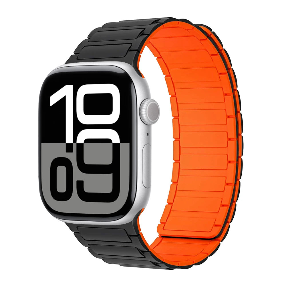 Magnetic Silicone Loop Strap for Apple Watch 40mm to 49mm Cases in Black and Two-Tone Colours such as Chocolate Black