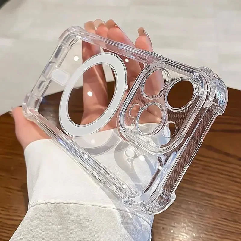 Clear Magnetic Shock-Absorbing Case for iPhone 18 Pro Max, 18 Pro, Air, 17, 16, 15 & 14 Series, Transparent PC + TPU