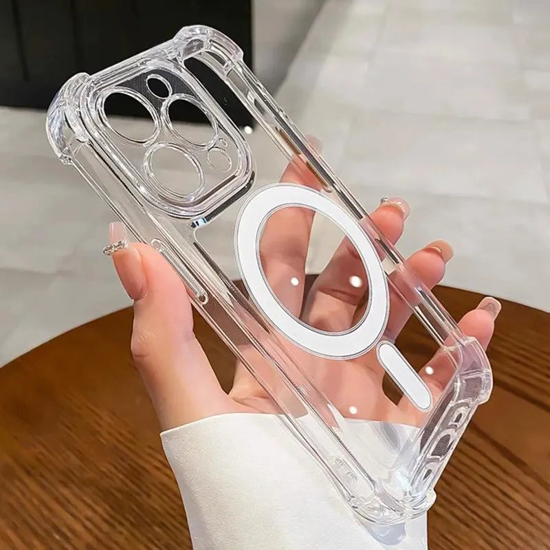 Clear Magnetic Shock-Absorbing Case for iPhone 18 Pro Max, 18 Pro, Air, 17, 16, 15 & 14 Series, Transparent PC + TPU