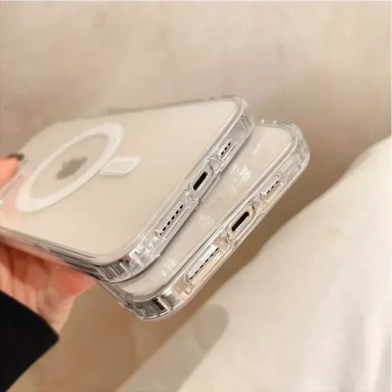Clear Magnetic Phone Case for iPhone 16, 15 & 14 Series, Transparent PC and TPU Anti-Fingerprint Cover