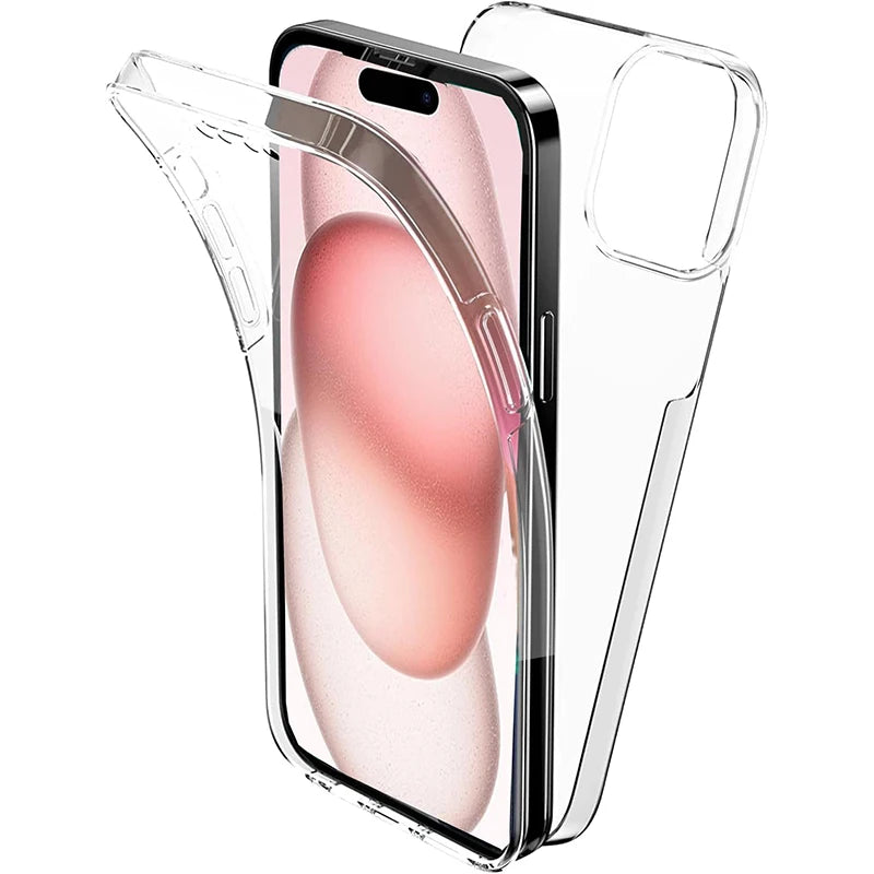 Clear 360 Full Coverage Front and Back Phone Case for iPhone 16 Pro Max, 16 Pro, 16 Plus, 16, 15 & 14 Series - Plastic a