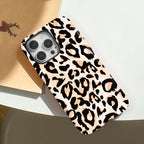 Cream Leopard Print Phone Case for iPhone 16, 15 & 14 Series - Magnetic Double-Layer PC and TPU Cover