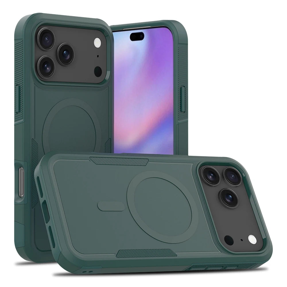 Rugged Armour-Style Magnetic Phone Case for iPhone 18 Pro Max, 18 Pro, Air, 17, 16, 15 & 14 Series, Matte PC and TPU Cov