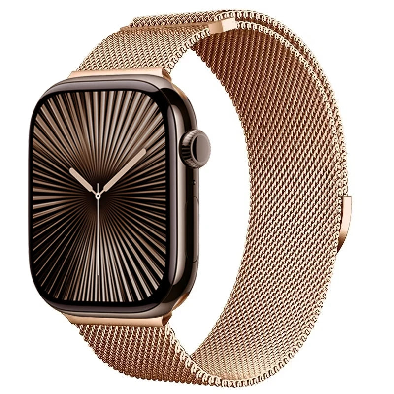 Rose Gold Stainless Steel Mesh Watch Strap with Magnetic Buckle for Apple Watch 38mm to 49mm - Breathable Metal Band