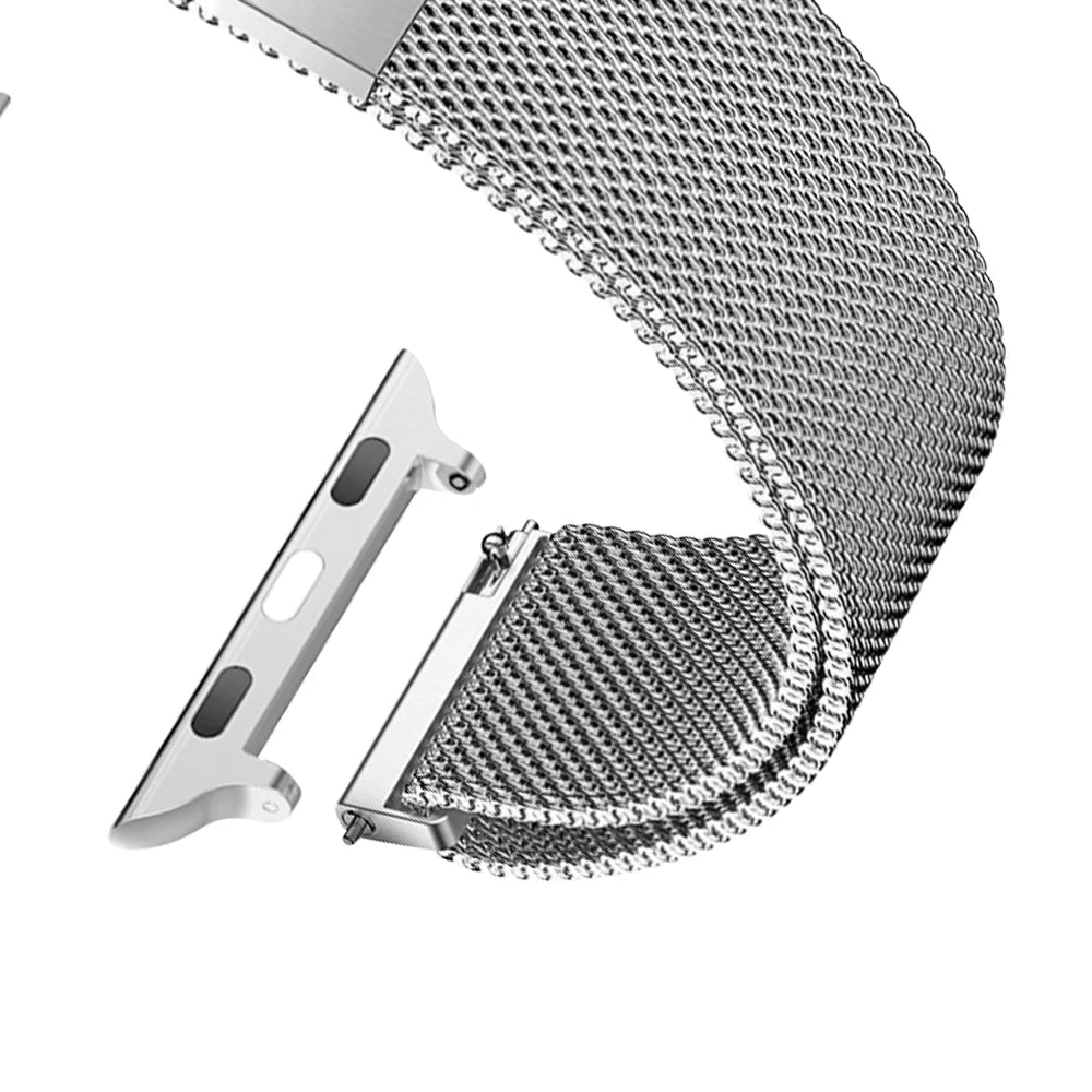 Silver Woven Stainless Steel Strap for Apple Watch 38/40/41/42 and 42/44/45/46/49mm, Mesh Band for Series, SE and Ultra