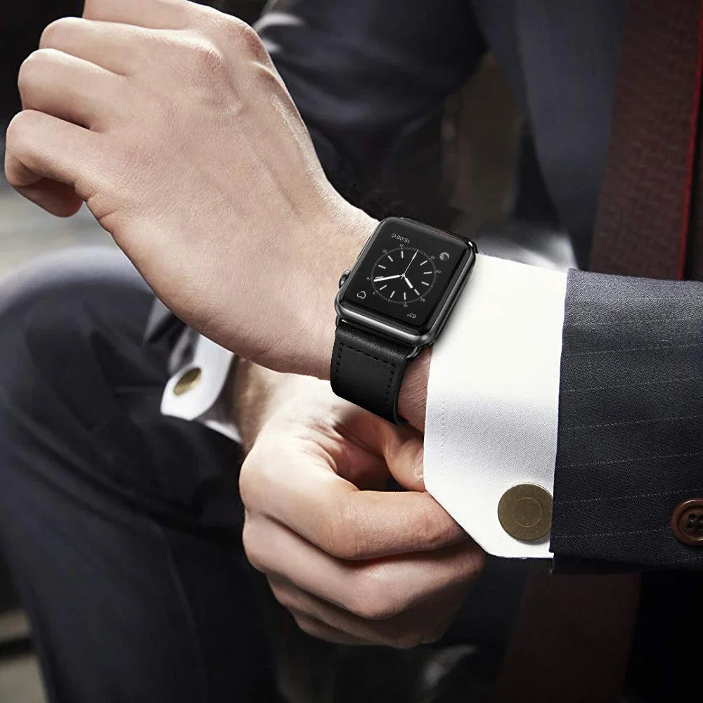 Leather Watch Strap with Snap Button for Apple Watch 38/40/41mm, 42/44/45/49mm, Series 10 42mm and 46mm in 15 Colours