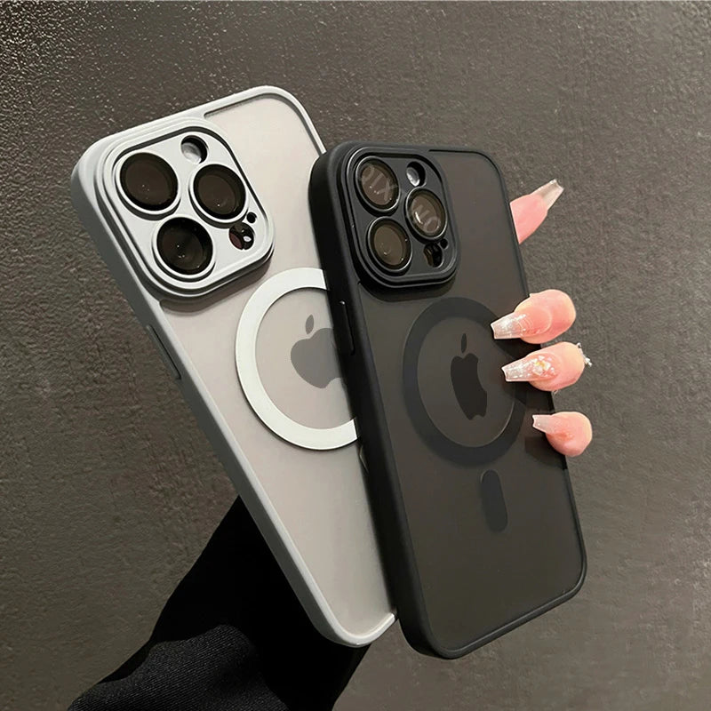 Matte Magnetic Phone Case for iPhone 14, 15, 16 & 17 Series incl. iPhone Air - Shockproof PC and TPU Cover for Wireless 