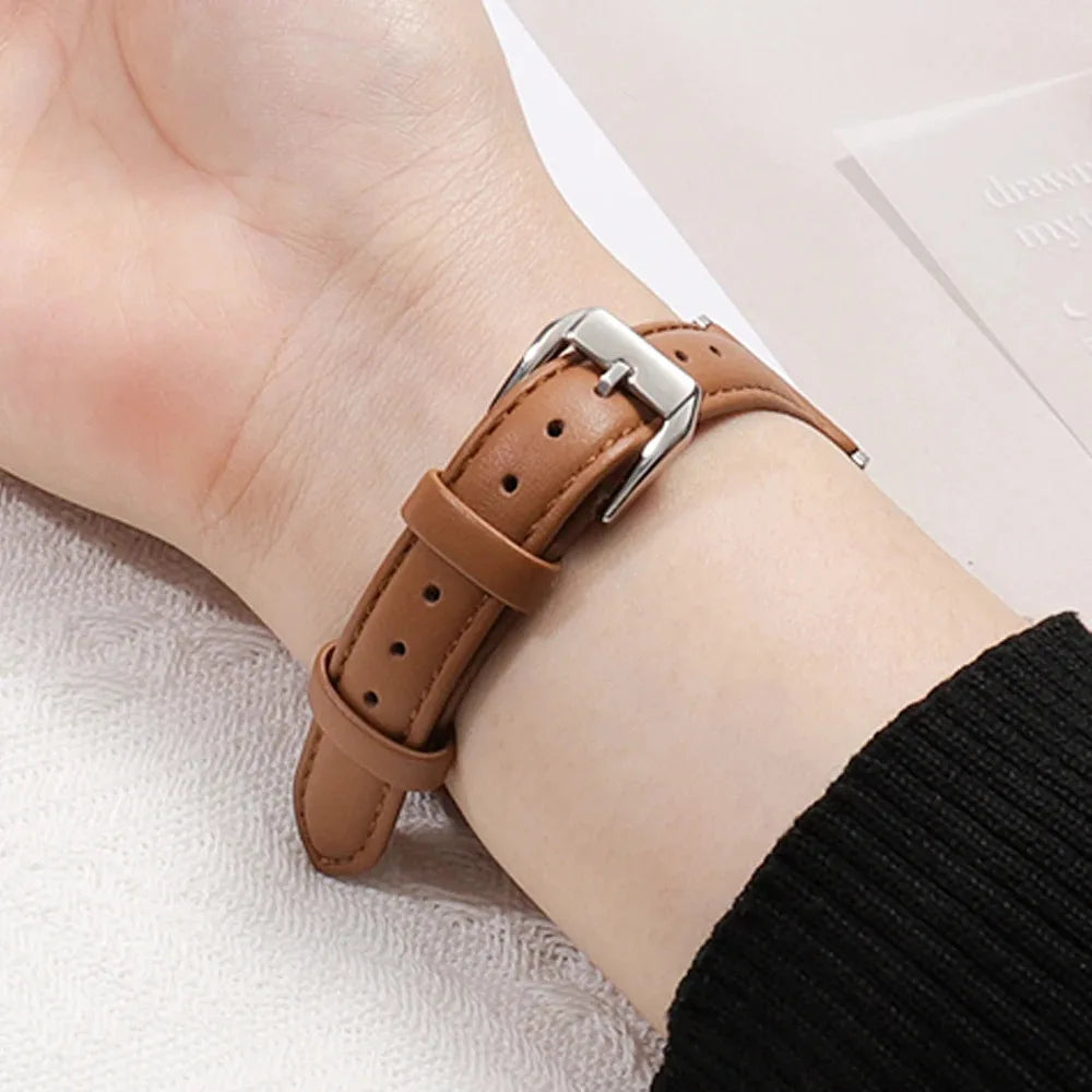 Slim Tapered Leather Strap with Silver Pin Buckle for Apple Watch 38/40/41mm and 42/44/45/49mm, Women's Narrow Watch Ban