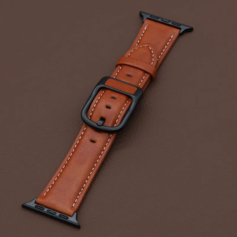 PU Leather Strap for Apple Watch 38mm to 49mm Classic Buckle Band in Black, Brown, Blue and Cyan