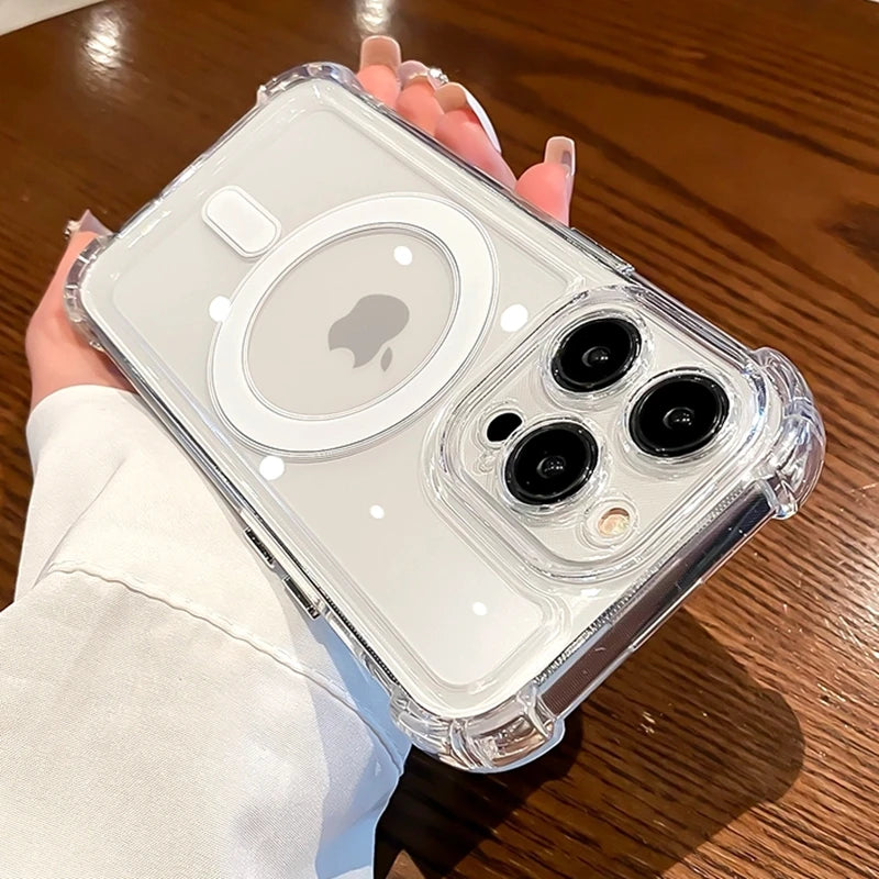 Clear Magnetic Shock-Absorbing Case for iPhone 18 Pro Max, 18 Pro, Air, 17, 16, 15 & 14 Series, Transparent PC + TPU