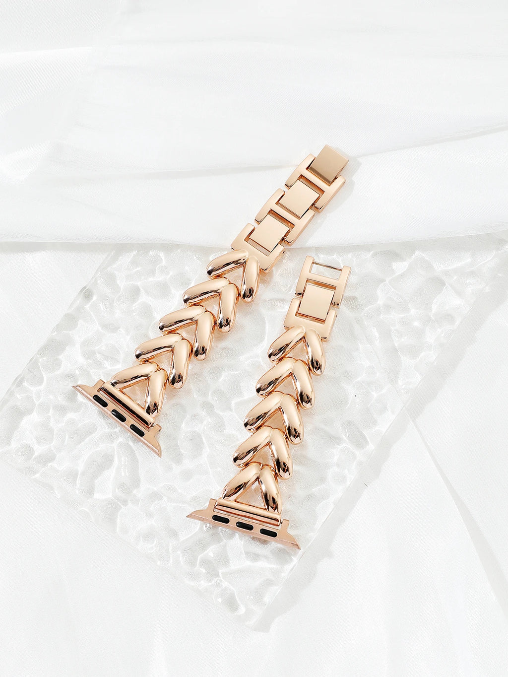 Stainless Steel Slim V-Link Strap for Apple Watch Series, SE & Ultra 38–49mm in Silver, Gold, Rose Gold & Black