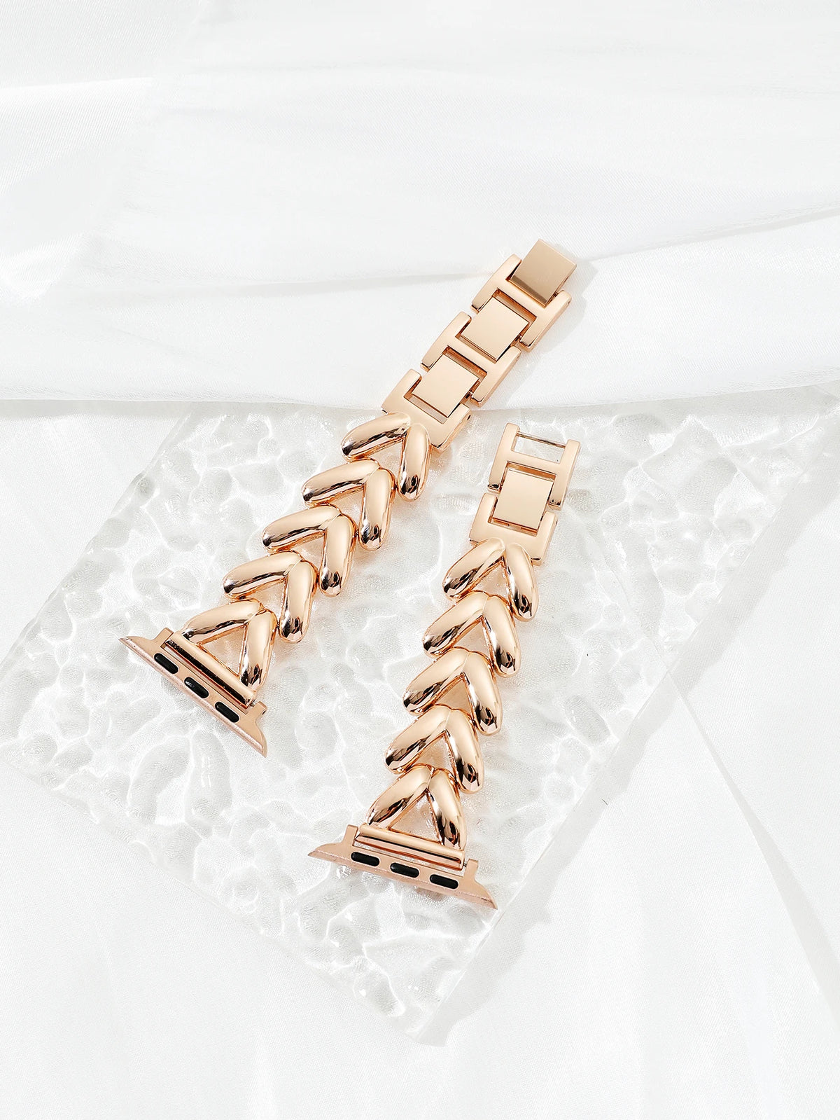 Stainless Steel Slim V-Link Strap for Apple Watch Series, SE & Ultra 38–49mm in Silver, Gold, Rose Gold & Black