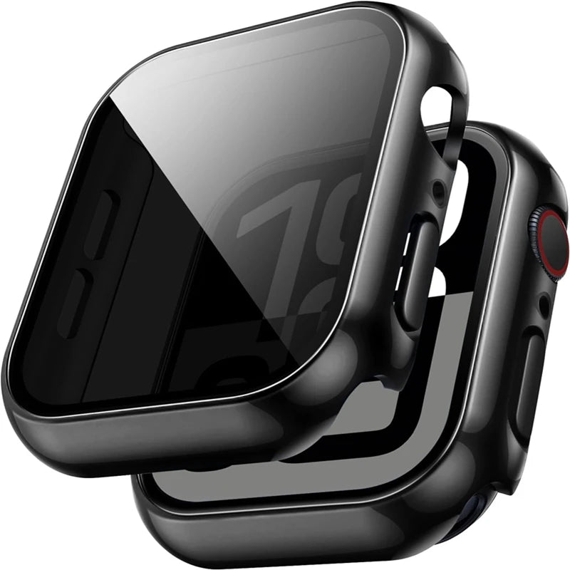 Plastic Watch Case with Tempered Privacy Screen Cover for Apple Watch 40mm to 49mm, Series 4 to 11, SE and Ultra 2/3