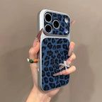 Leopard Print Artificial Leather Bumper Case for iPhone 18 Pro, 17, 16, 15 & 14 Series with Contrast Camera Frame