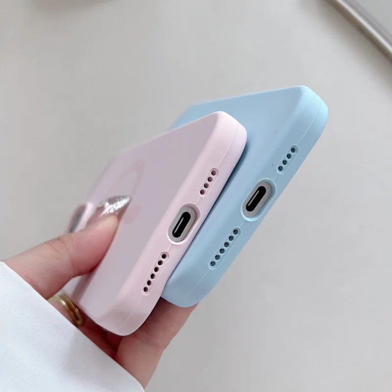 Bright Colour Liquid Silicone Phone Case with Magnetic Back for iPhone 14, 15 & 16 Models - Soft Matte Cover for Wireles