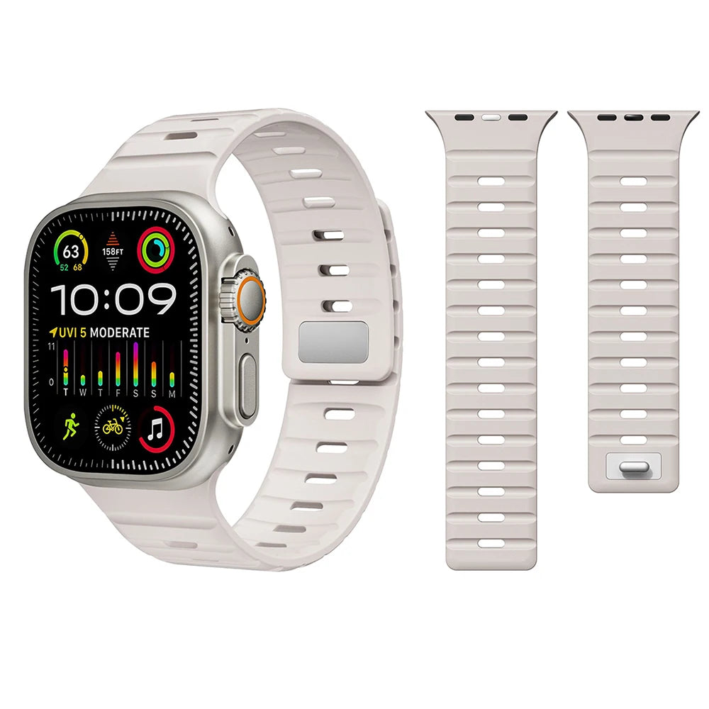 Magnetic Silicone Strap for Apple Watch 38/40/41/42/44/45/46/49mm – Soft Band in Solid and Two-Tone Colours for Series, 