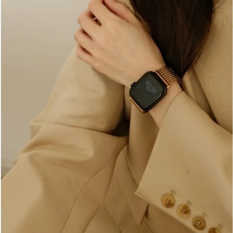 Woven Stainless Steel Mesh Strap for Apple Watch 38/40/41mm, 42/44/45/46/49mm and Series 10/11 42mm in 5 Colours