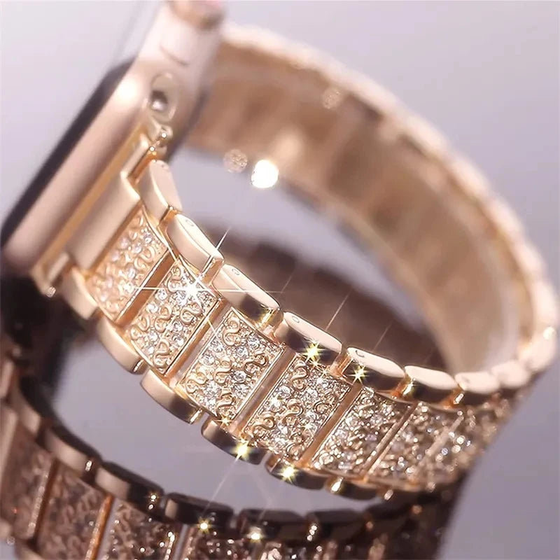 Crystal-Set Stainless Steel Link Strap for Apple Watch 38/40/41mm, 42/44/45/49mm, Series 10 42mm and 46mm in 5 Colours