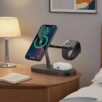3-in-1 Magnetic Wireless Charging Stand for iPhone, Apple Watch & AirPods with LED Charging Indicator and Cable