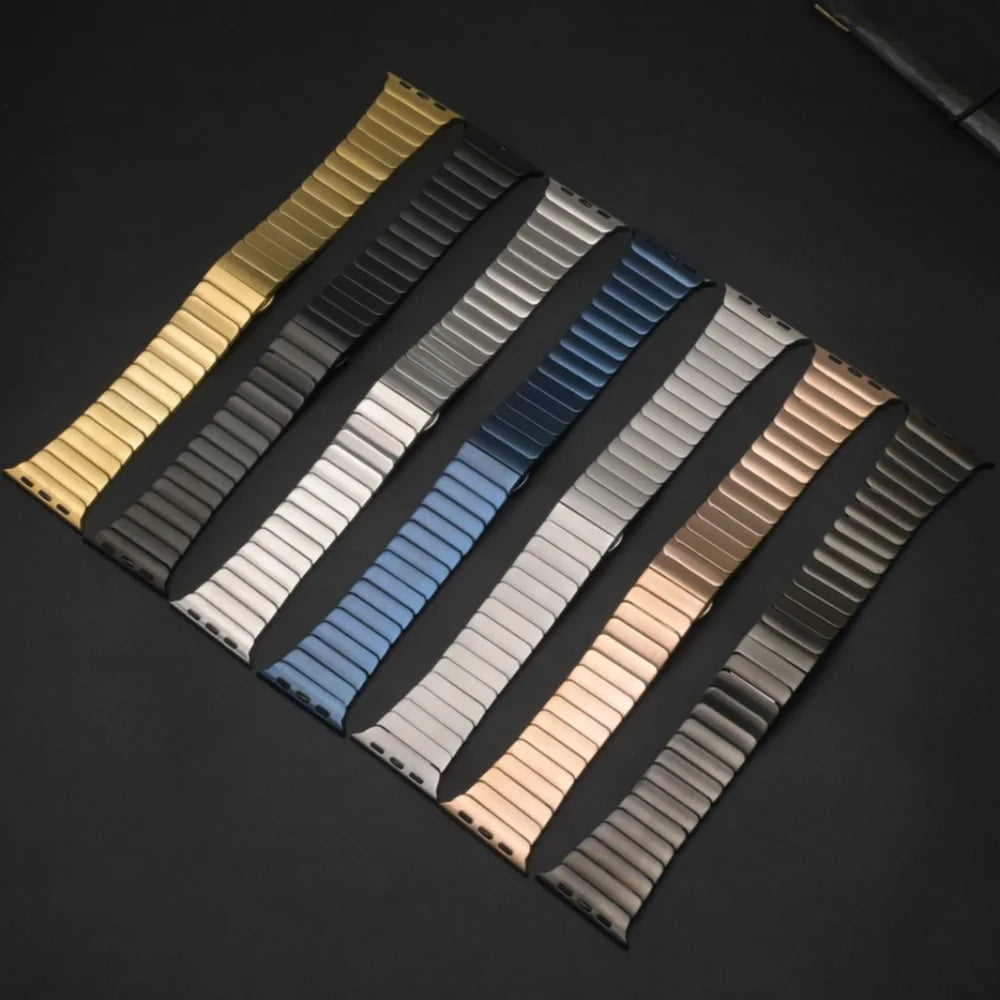 Metal Link Strap in Stainless Steel for Apple Watch 38/40/41, 42, 44/45, 46 & 49mm with Butterfly Clasp in 7 Colours