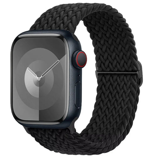 Black Braided Nylon Stretch Strap for Apple Watch 38/40/41mm and 42/44/45/49mm - Adjustable Band for Series, SE and Ultr