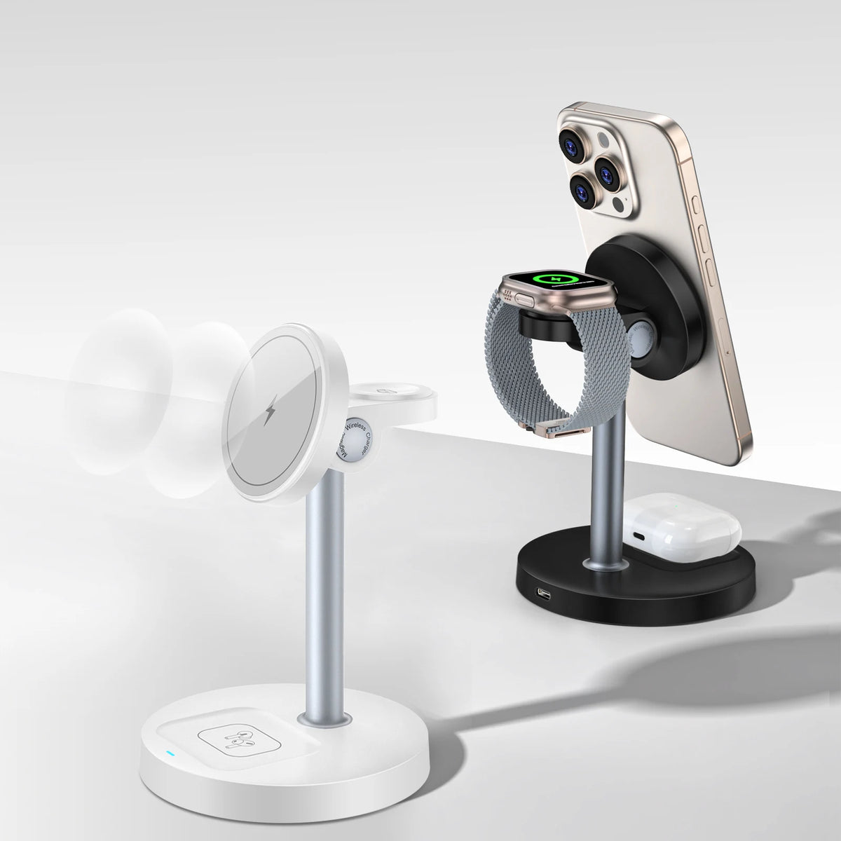 3-in-1 Magnetic Wireless Charging Stand for iPhone 16, 15, 14, 13 & 12 Series with Adjustable Angle, Smartwatch and Earb