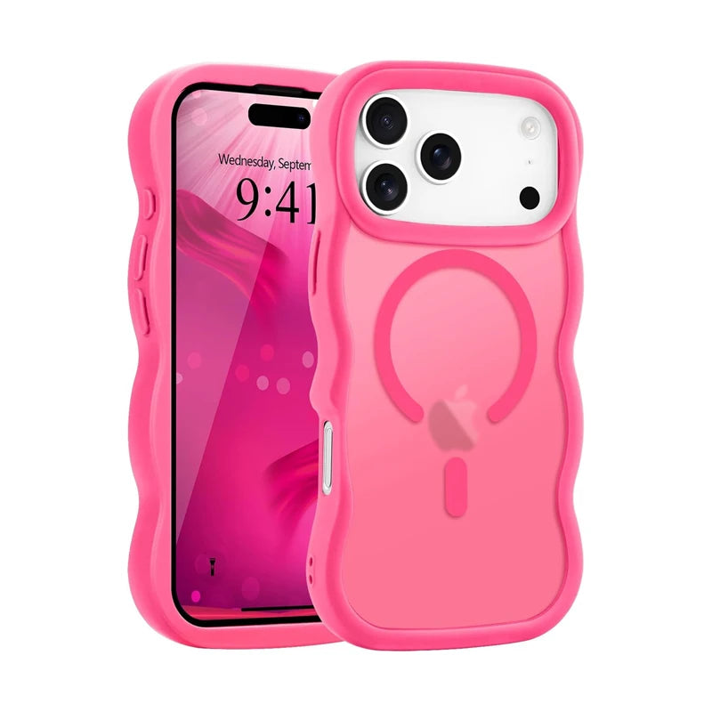 Wavy Edge Matte Phone Case for iPhone 18 Pro, 17, 16, 15 & 14 Series - Tinted Translucent PC and TPU Magnetic Cover