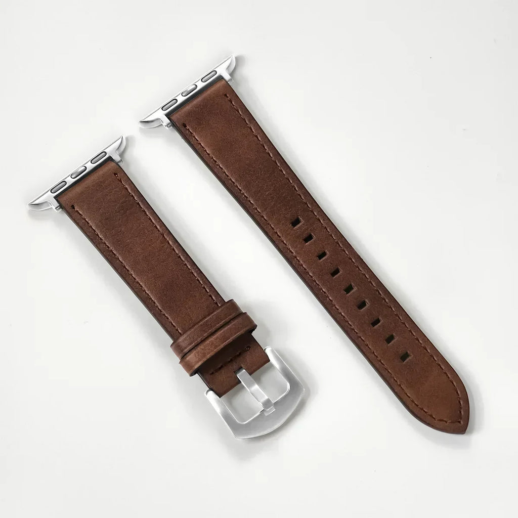 Classic PU Leather Strap for Apple Watch Series, SE & Ultra 38/40/41/42/44/45/46/49mm in Brown, Grey, Black & Blue