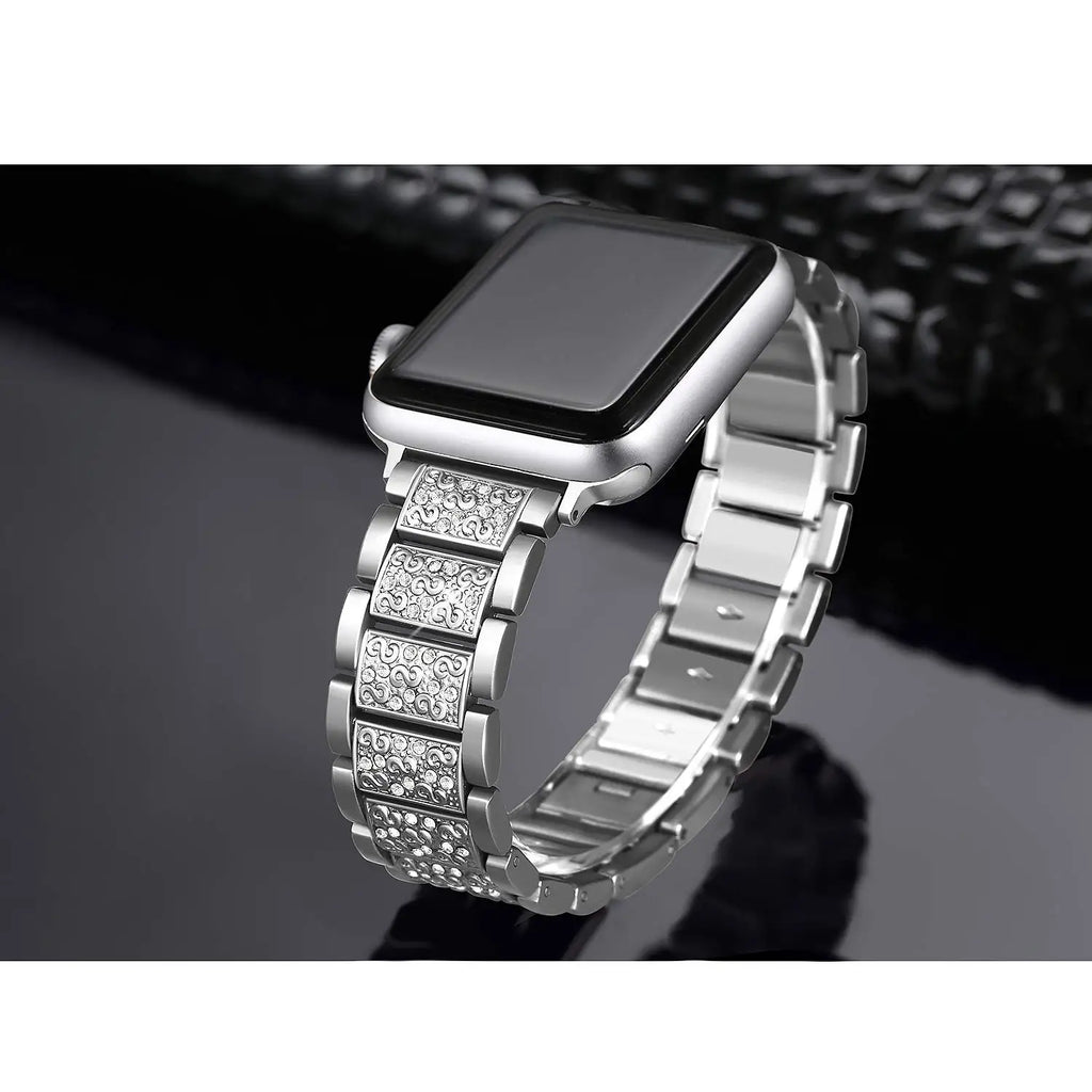 Crystal-Set Stainless Steel Link Strap for Apple Watch 38/40/41mm, 42/44/45/49mm, Series 10 42mm and 46mm in 5 Colours