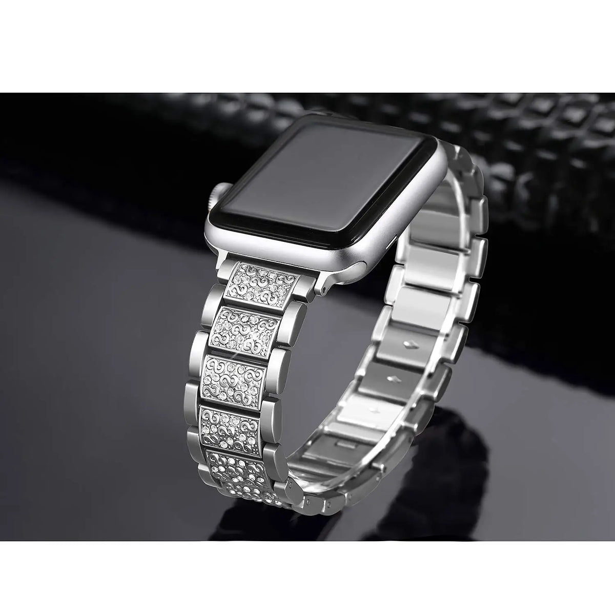 Crystal-Set Stainless Steel Link Strap for Apple Watch 38/40/41mm, 42/44/45/49mm, Series 10 42mm and 46mm in 5 Colours