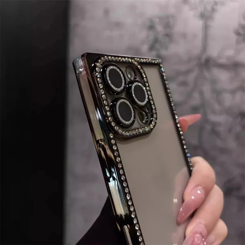Glitter Diamond Clear Case for iPhone 16 Pro Max, 16 Pro, 16, 15 Pro Max, 15 Pro, 15, 14 Pro Max, 14 Pro & 14 – Plated S