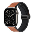 Cow Leather and Silicone Strap with Magnetic Folding Buckle for Apple Watch Series 11, 10, 9, 8, 7, SE & Ultra, 38–49mm