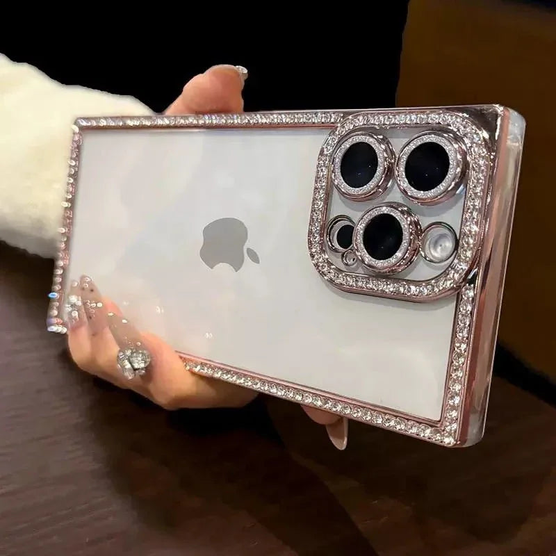 Glitter Diamond Clear Case for iPhone 16 Pro Max, 16 Pro, 16, 15 Pro Max, 15 Pro, 15, 14 Pro Max, 14 Pro & 14 – Plated S