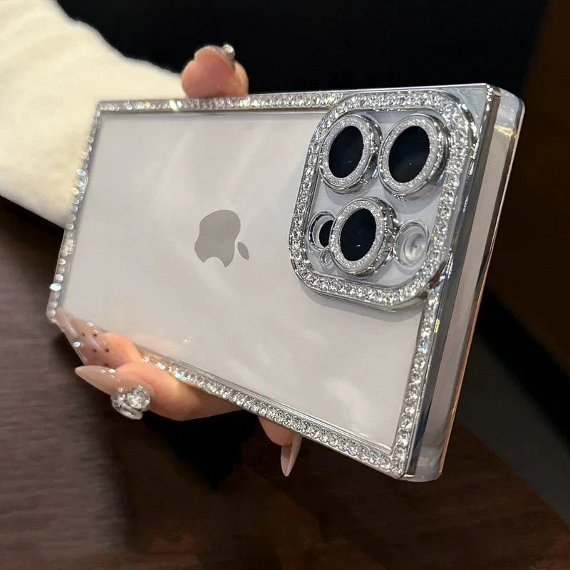 Glitter Diamond Clear Case for iPhone 16 Pro Max, 16 Pro, 16, 15 Pro Max, 15 Pro, 15, 14 Pro Max, 14 Pro & 14 – Plated S
