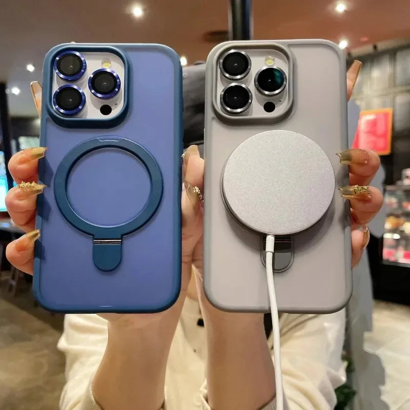 Matte Magnetic Ring Holder Phone Case for iPhone 17 Pro Max, 17 Pro, 17, Air, 16, 15 & 14 Series in PC and TPU