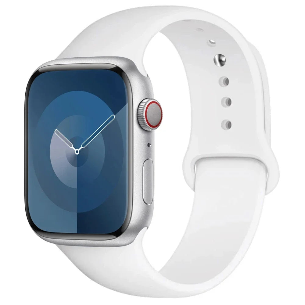 White Silicone Strap for Apple Watch 38/40/41mm & 42/44/45/49mm - Smooth Flexible Band in S/M or M/L Lengths