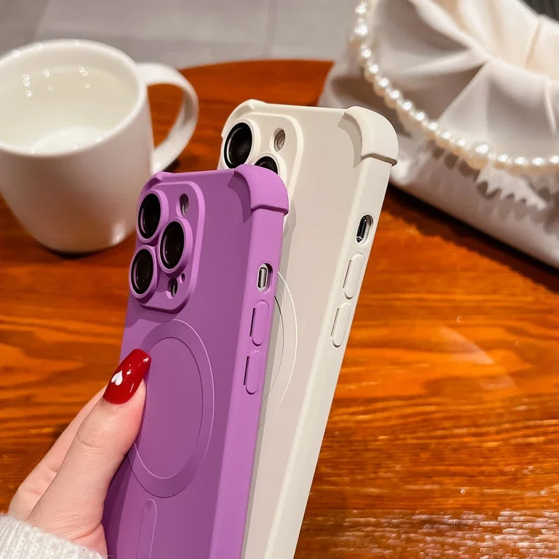 Liquid Silicone Magnetic Phone Case for iPhone 14, 15, 16 & 17 Series - Soft Shockproof Wireless Charging Cover in Seven