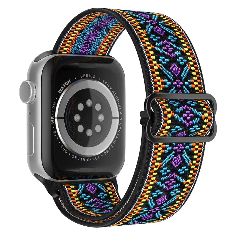 Elastic Nylon Loop Strap with Adjustable Buckle for Apple Watch 38–49mm Series, SE & Ultra, in Patterned, Glitter and Pl