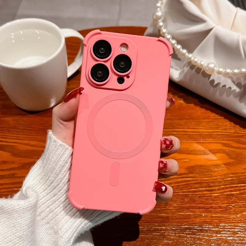Liquid Silicone Magnetic Phone Case for iPhone 14, 15, 16 & 17 Series - Soft Shockproof Wireless Charging Cover in Seven