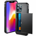 Card Slot Wallet Case with Sliding Card Holder for iPhone 16, 16e, 15 & 14 Series, Dual-Layer Hard PC and Soft TPU