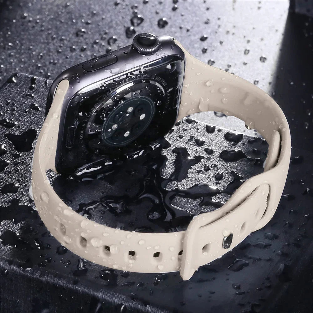 Slim Silicone Strap for Apple Watch 38/40/41mm and 42/44/45/49mm Cases, Narrow Pin-and-Loop Band in 14 Colours