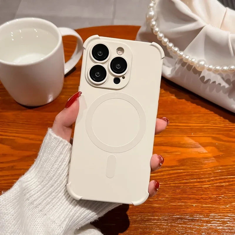 Liquid Silicone Magnetic Phone Case for iPhone 14, 15, 16 & 17 Series - Soft Shockproof Wireless Charging Cover in Seven