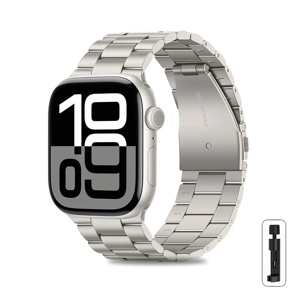 Stainless Steel Bracelet Strap for Apple Watch Series, SE & Ultra 38mm to 49mm in Silver, Gold, Rose Gold, Starlight & Black